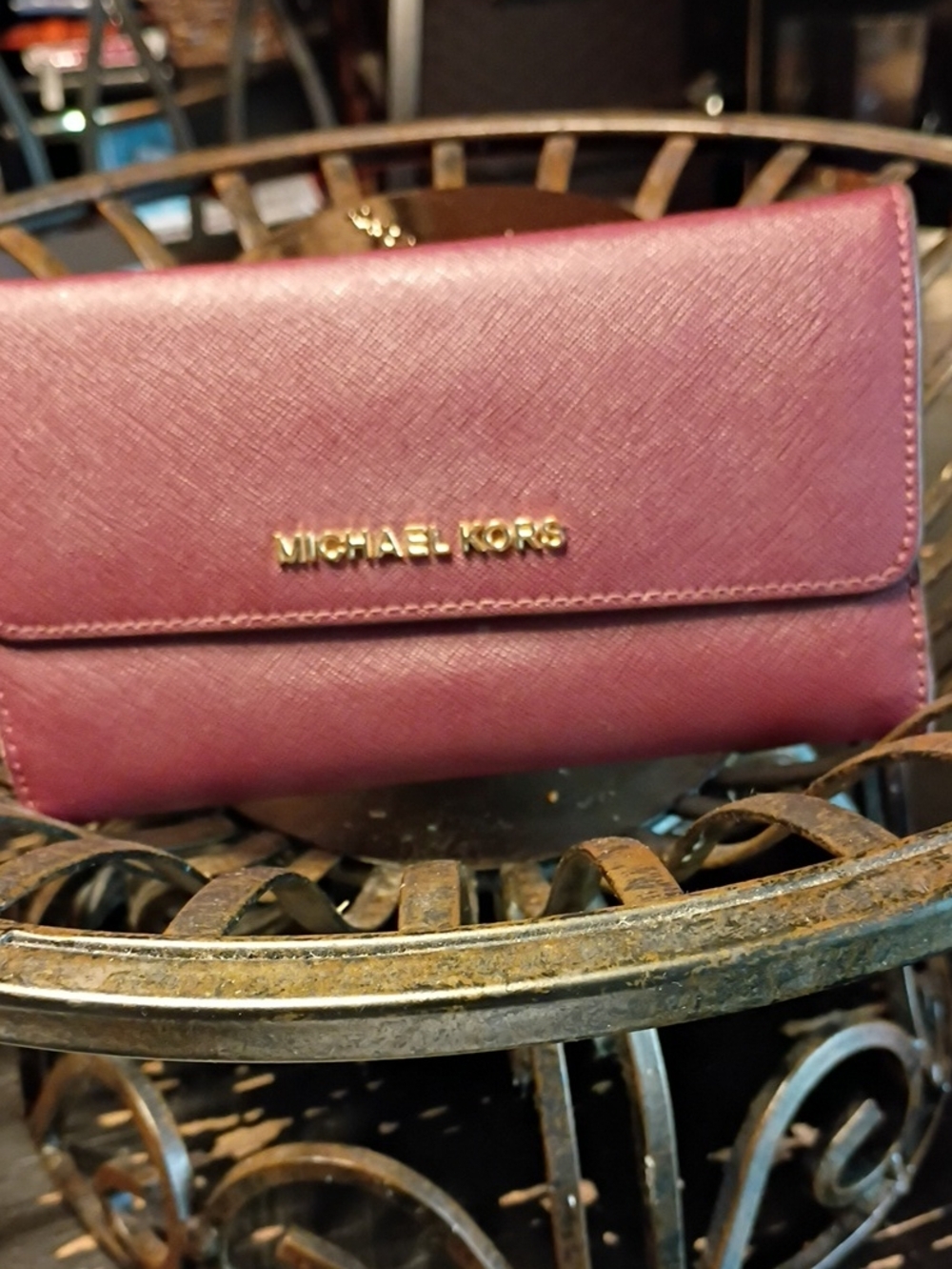 Michael Kors Saffiano Wallet in Plum with Gold Logo